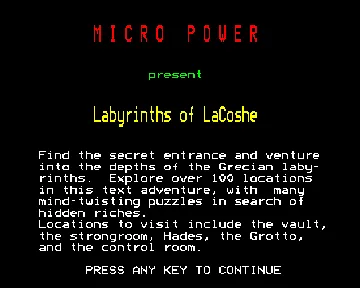 Labyrinths of LaCoshe (19xx)(Micro Power)[h2][LABYRIN] screen shot title